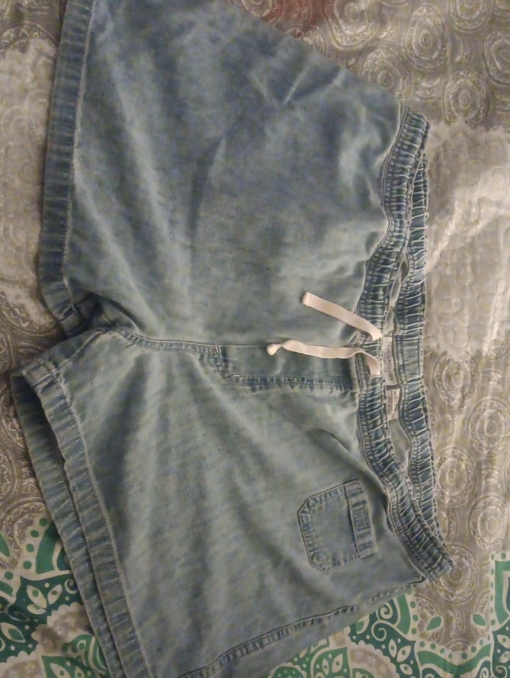 Light Blue Women's Drawstring Denim Shorts XL